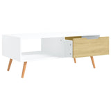 Coffee Table White and Sonoma Oak 100x49.5x43 cm Engineered Wood - 45-Degree Angle