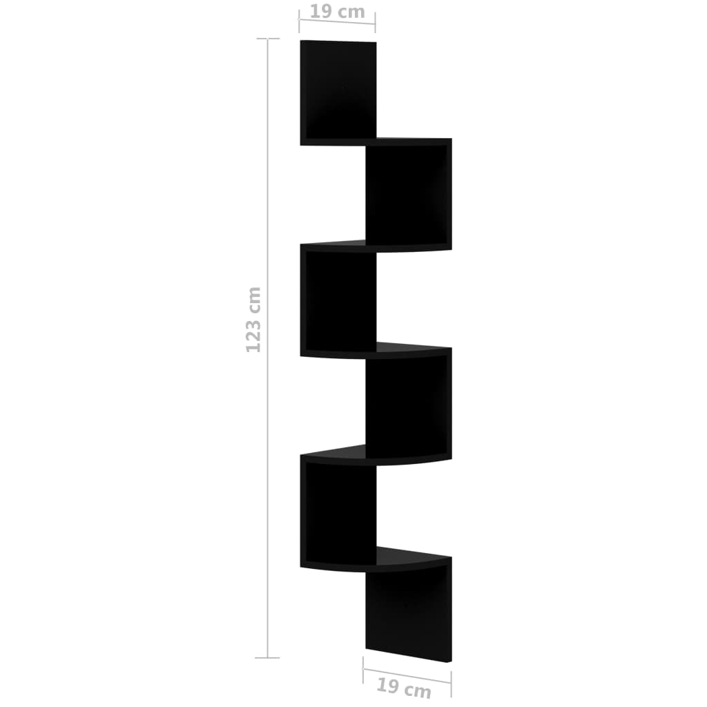 Wall Corner Shelf High Gloss Black 19x19x123 cm Engineered Wood