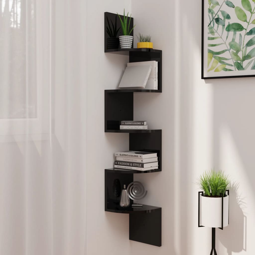 Wall Corner Shelf High Gloss Black 19x19x123 cm Engineered Wood