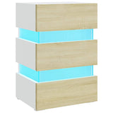 LED Bedside Cabinet White and Sonoma Oak 45x35x67 cm Engineered Wood - Front View