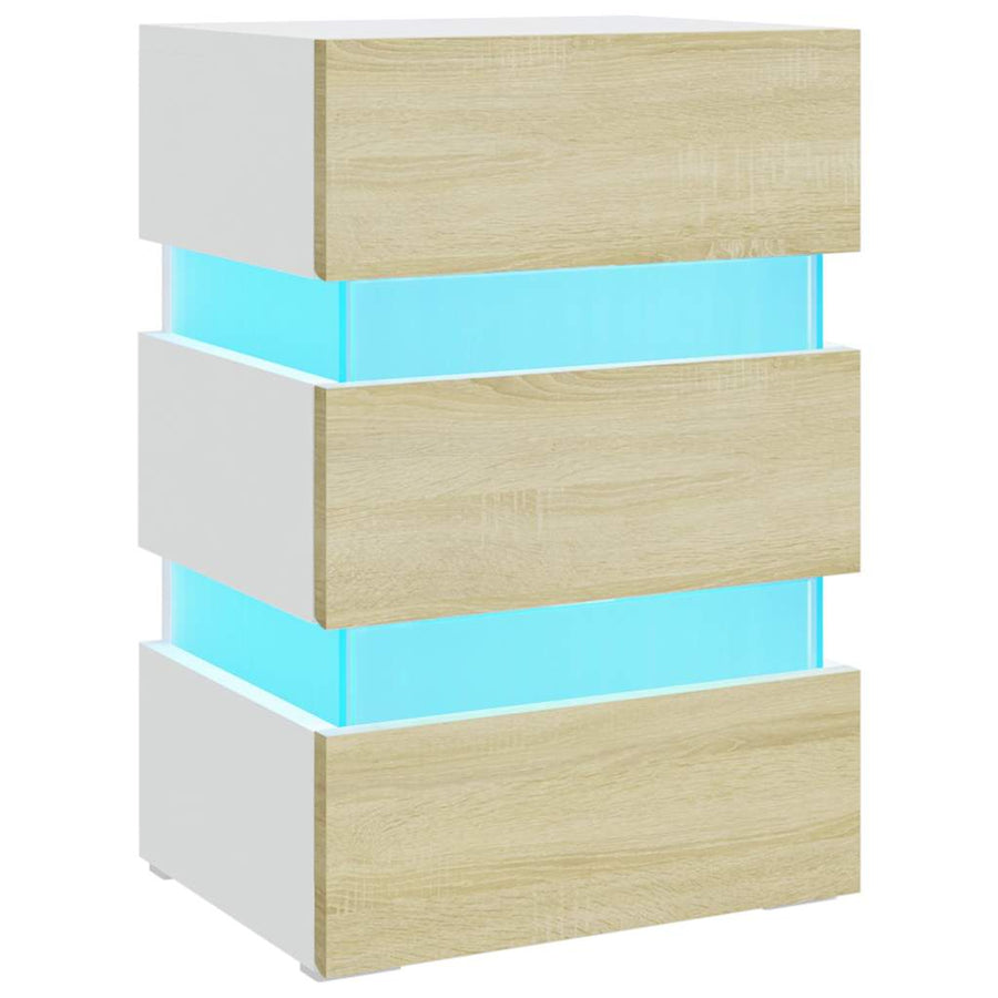 LED Bedside Cabinet White and Sonoma Oak 45x35x67 cm