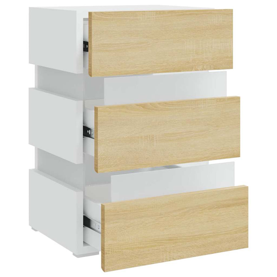 LED Bedside Cabinet White and Sonoma Oak 45x35x67 cm