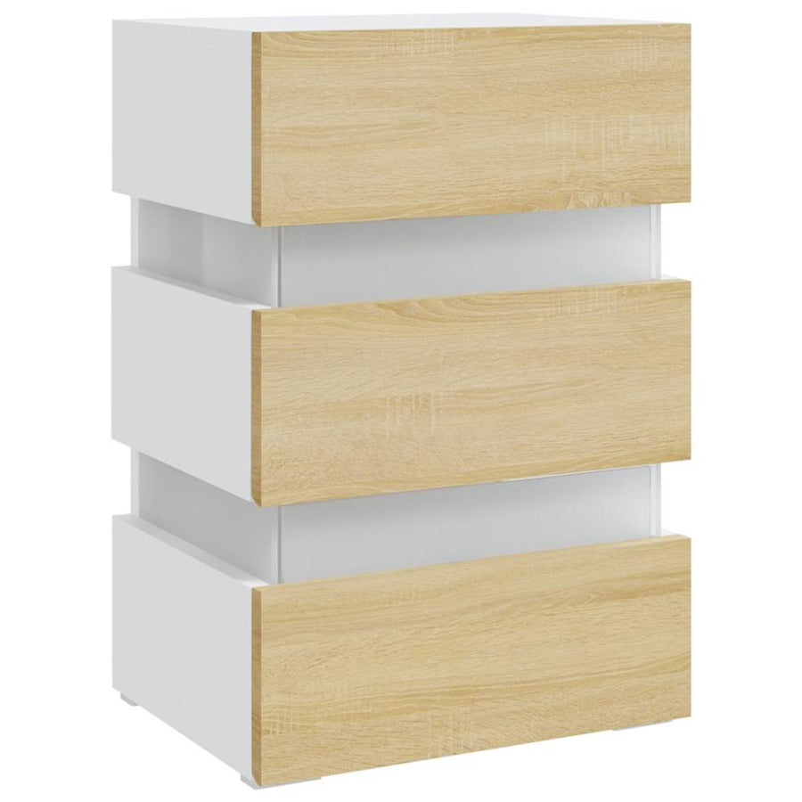 LED Bedside Cabinet White and Sonoma Oak 45x35x67 cm