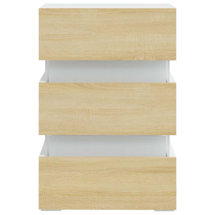 LED Bedside Cabinet White and Sonoma Oak 45x35x67 cm