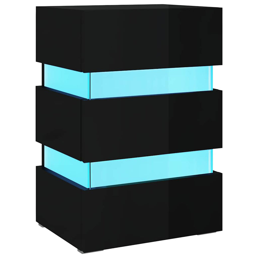 LED Bedside Cabinet High Gloss Black 45x35x67cm Engineered Wood