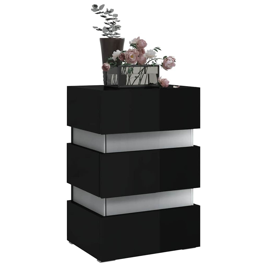 LED Bedside Cabinet High Gloss Black 45x35x67cm Engineered Wood