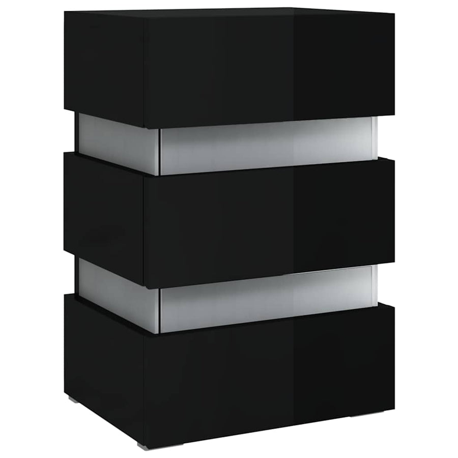 LED Bedside Cabinet High Gloss Black 45x35x67cm Engineered Wood