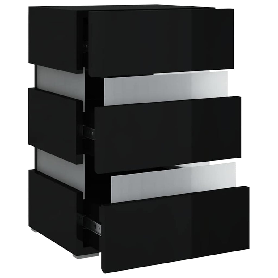 LED Bedside Cabinet High Gloss Black 45x35x67cm Engineered Wood