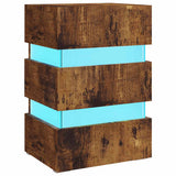 LED Bedside Cabinet Smoked Oak 45x35x67 cm Engineered Wood - Front View