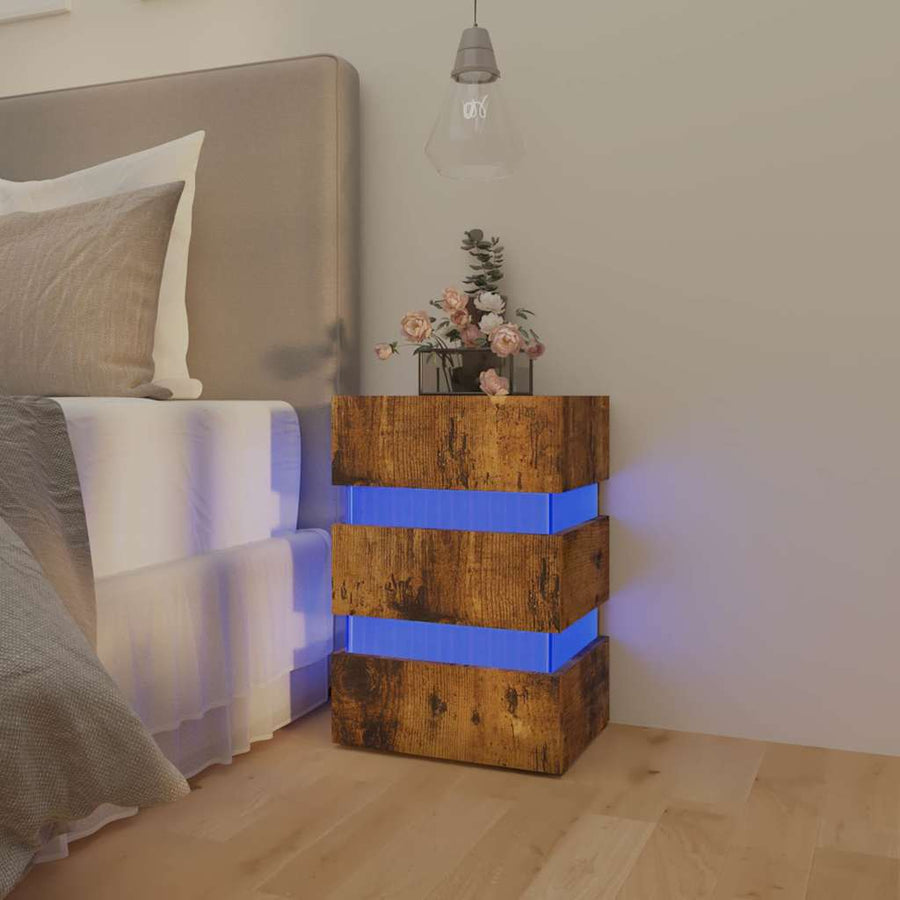 LED Bedside Cabinet Smoked Oak 45x35x67 cm Engineered Wood