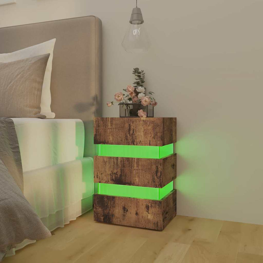 LED Bedside Cabinet Smoked Oak 45x35x67 cm Engineered Wood