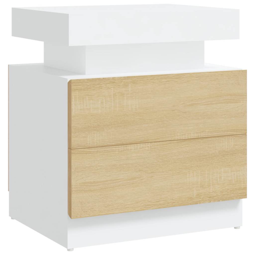 Bedside Cabinet White and Sonoma Oak 45x35x52 cm Engineered Wood