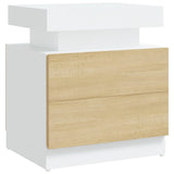 Bedside Cabinet White and Sonoma Oak 45x35x52 cm Engineered Wood - Front View