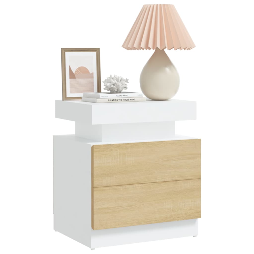 Bedside Cabinet White and Sonoma Oak 45x35x52 cm Engineered Wood