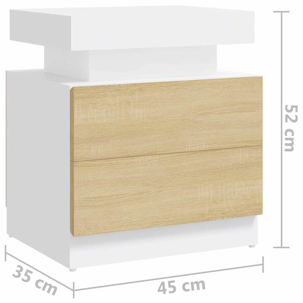 Bedside Cabinet White and Sonoma Oak 45x35x52 cm Engineered Wood