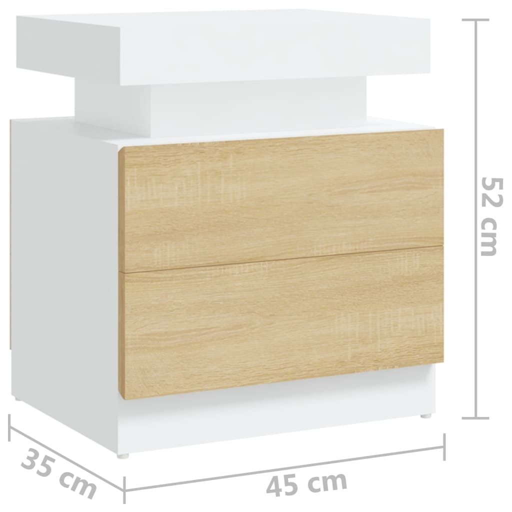 Bedside Cabinet White and Sonoma Oak 45x35x52 cm Engineered Wood