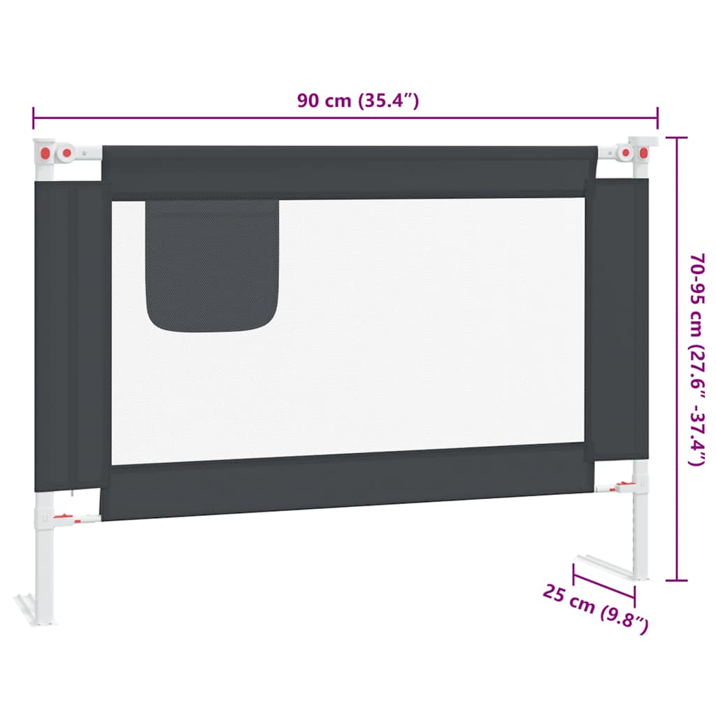 Toddler Safety Bed Rail Dark Grey 90x25 cm Fabric
