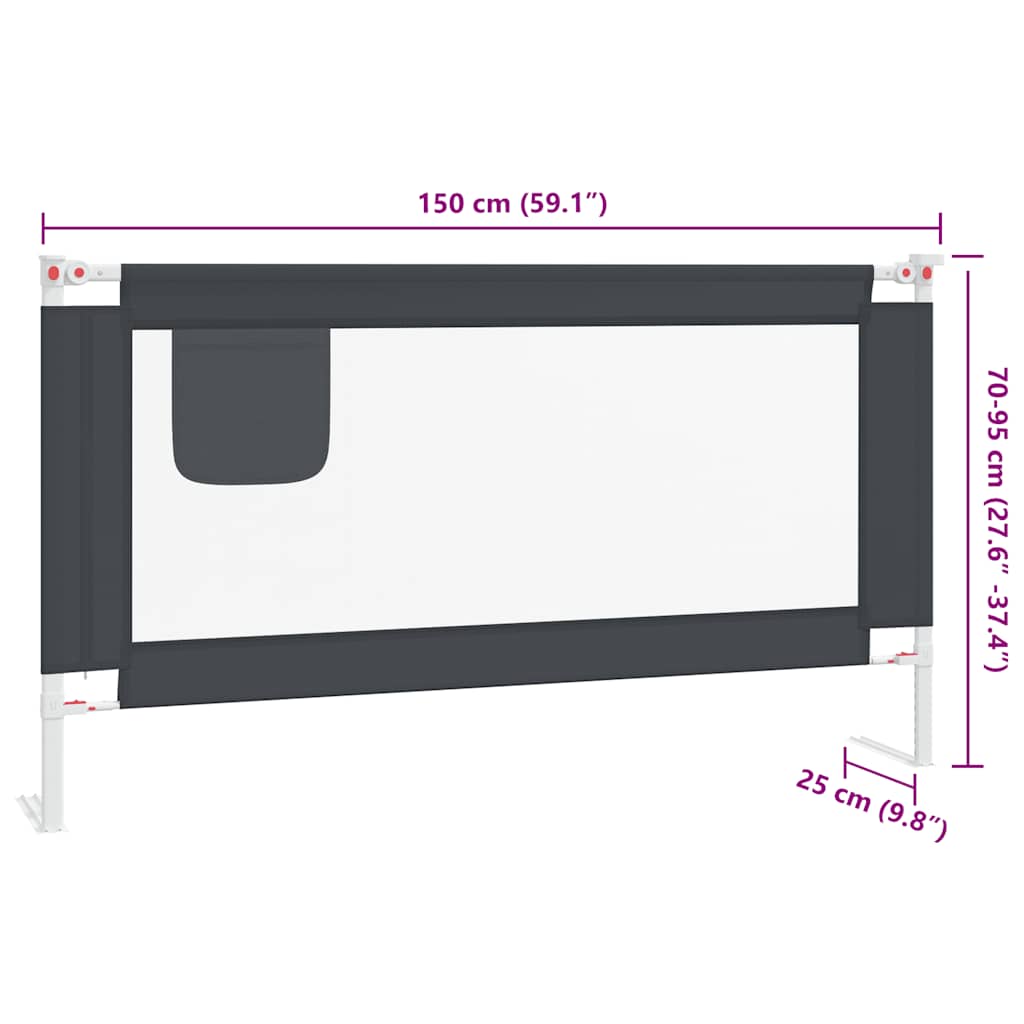 Toddler Safety Bed Rail Dark Grey 150x25 cm Fabric