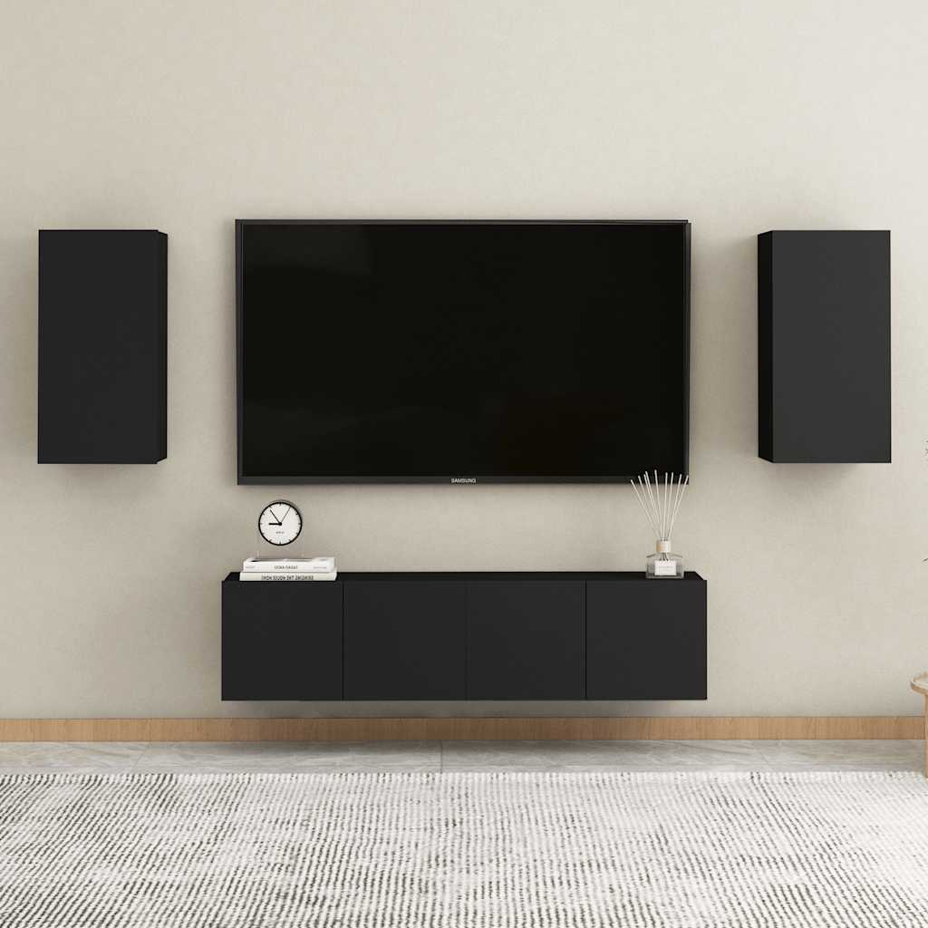 TV Cabinets 2 pcs Black 30.5x30x60 cm Engineered Wood