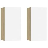 TV Cabinets 2 pcs White and Sonoma Oak 30.5x30x60 cm Engineered Wood - Front View