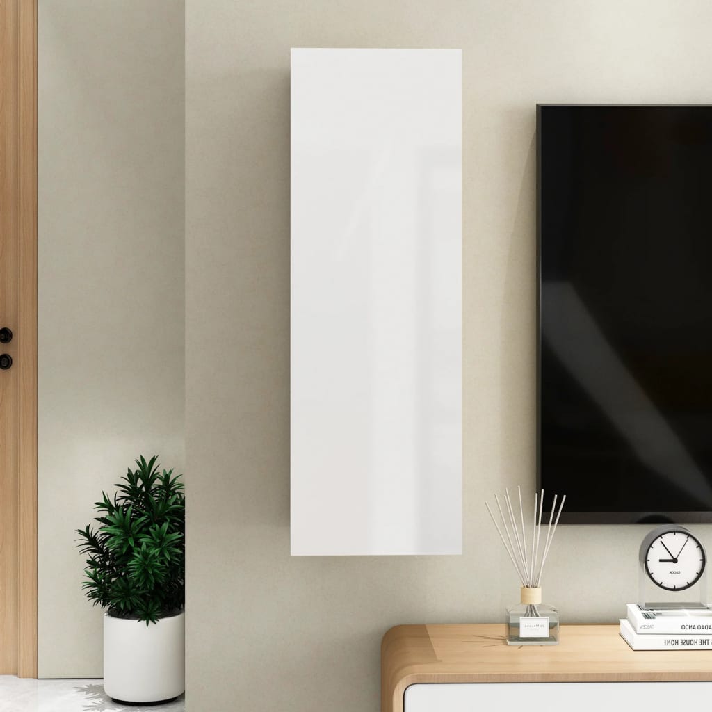 TV Cabinet High Gloss White 30.5x30x90 cm Engineered Wood