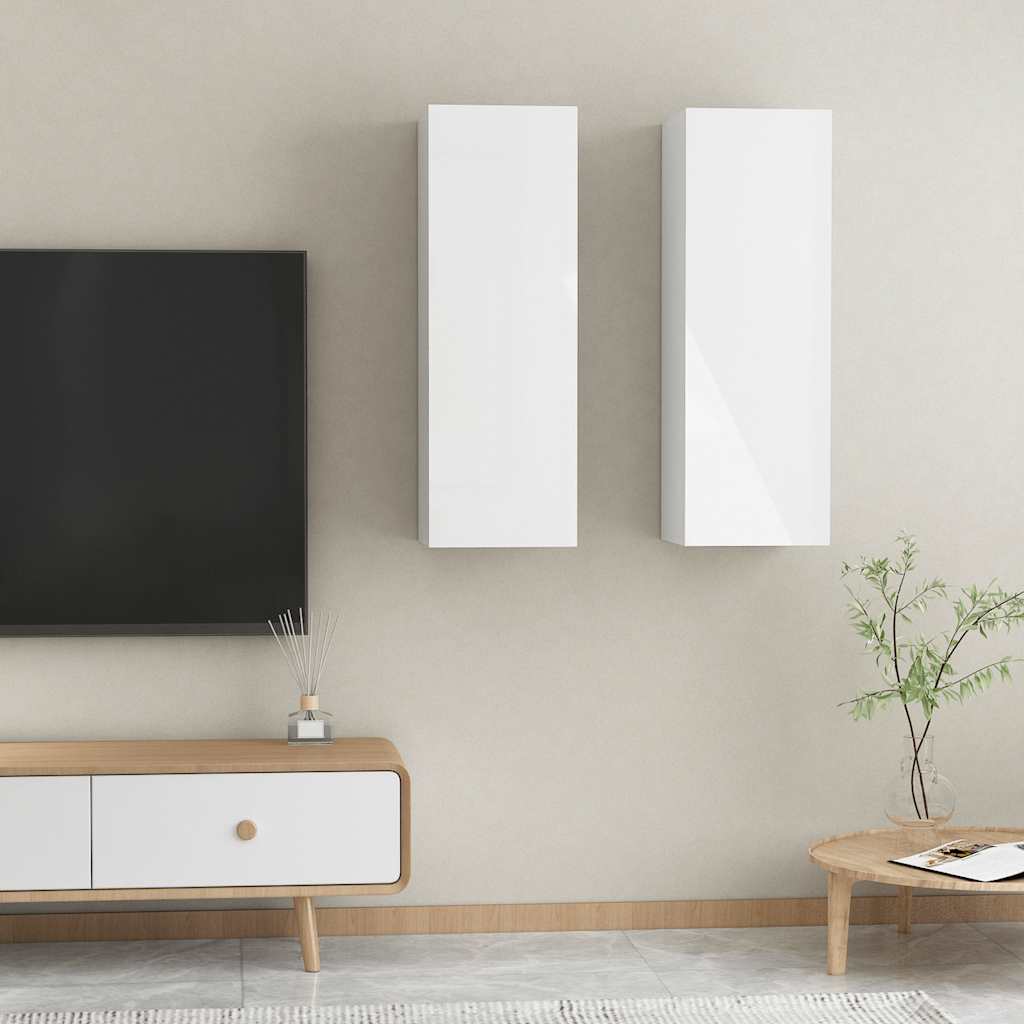 TV Cabinets 2 pcs High Gloss White 30.5x30x90 cm Engineered Wood