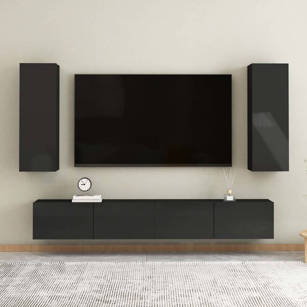 TV Cabinet High Gloss Black 30.5x30x90 cm Engineered Wood