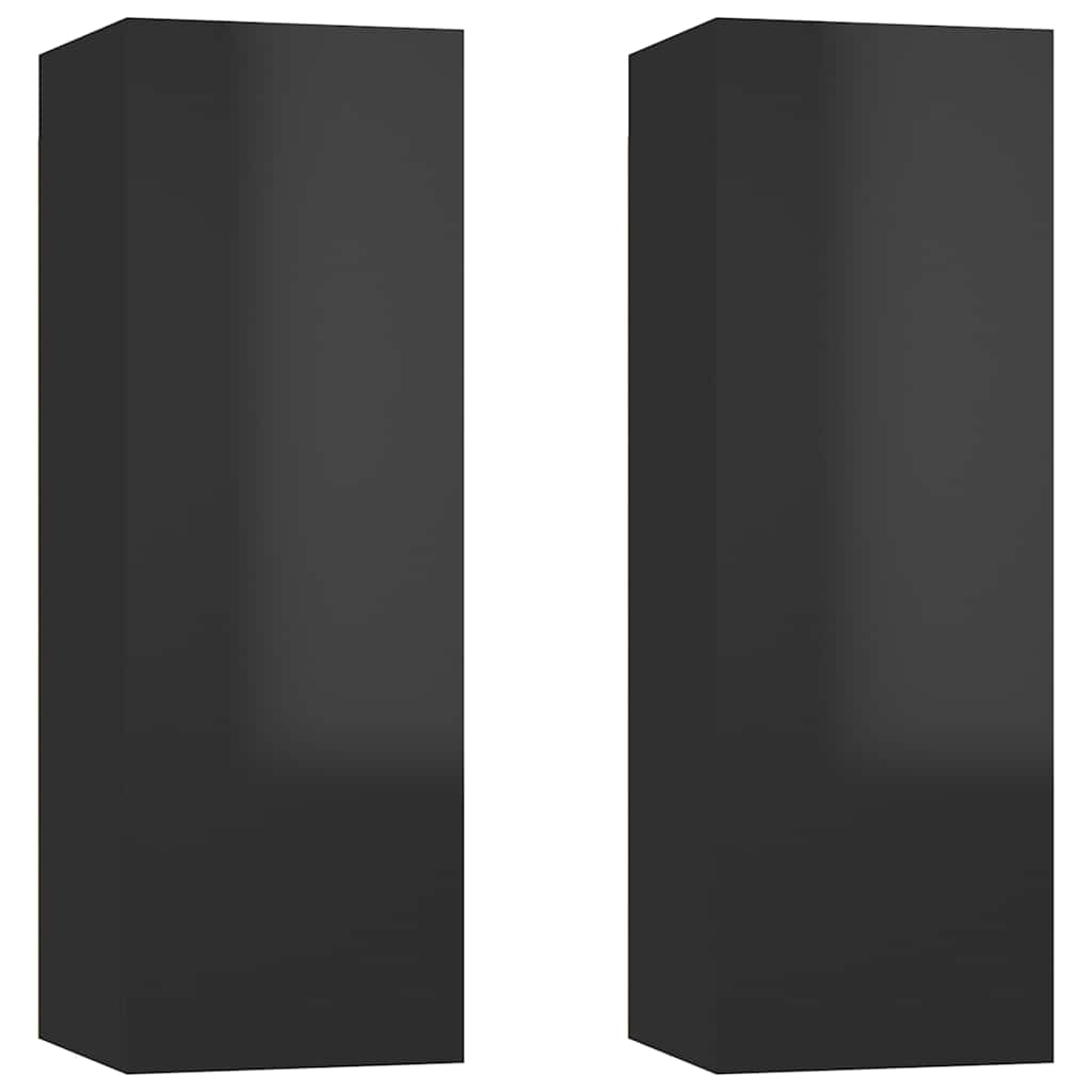 TV Cabinets 2 pcs High Gloss Black 30.5x30x90 cm Engineered Wood