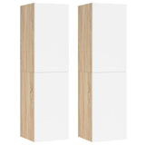 TV Cabinets 2 pcs White and Sonoma Oak 30.5x30x110 cm Engineered Wood - Front View