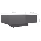 Coffee Table High Gloss Grey 85x55x31 cm Engineered Wood - Rear View