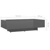 Coffee Table High Gloss Grey 115x60x31 cm Engineered Wood - Rear View