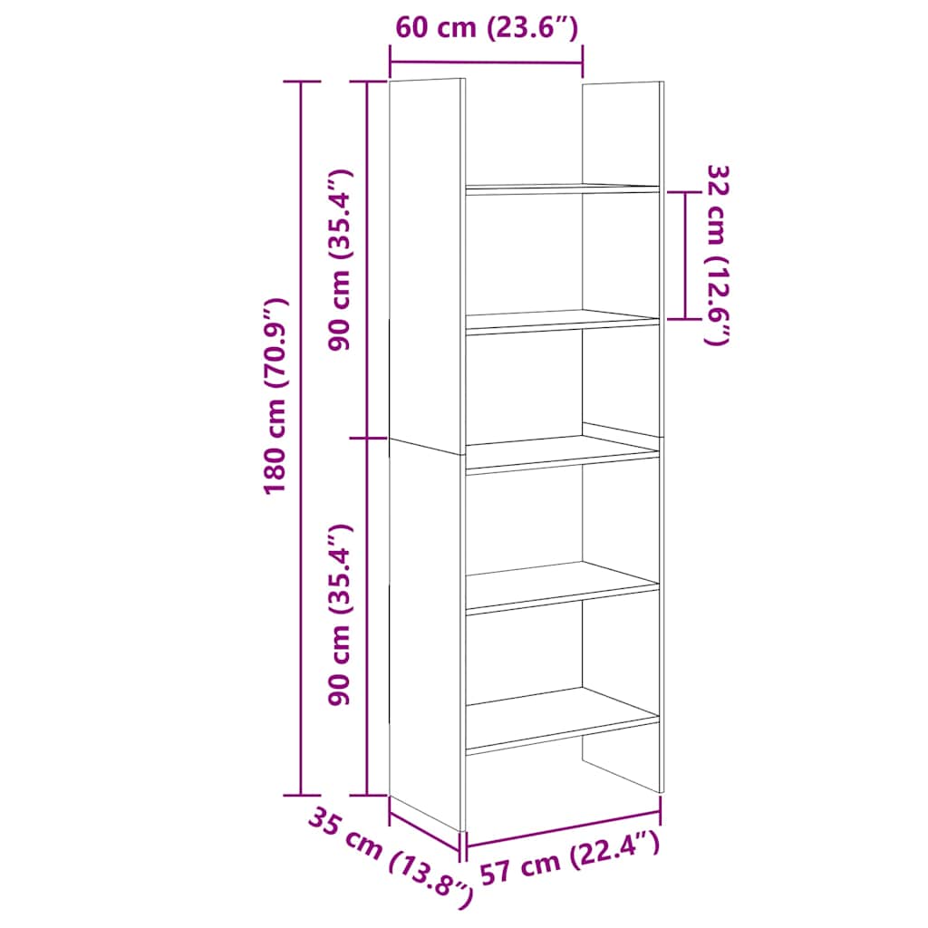Book Cabinet Grey 60x35x180 cm Engineered Wood