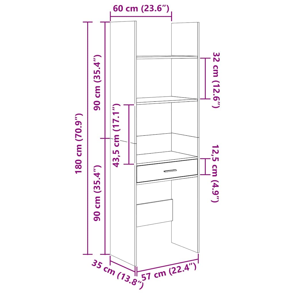 Book Cabinet White 60x35x180 cm Engineered Wood
