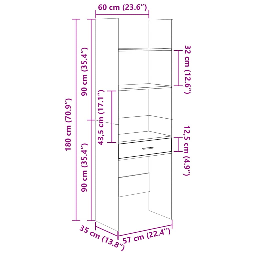 Book Cabinet Grey 60x35x180 cm Engineered Wood
