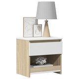 Bedside Cabinet White and Sonoma Oak 40x30x39 cm Engineered Wood - Top-Down View