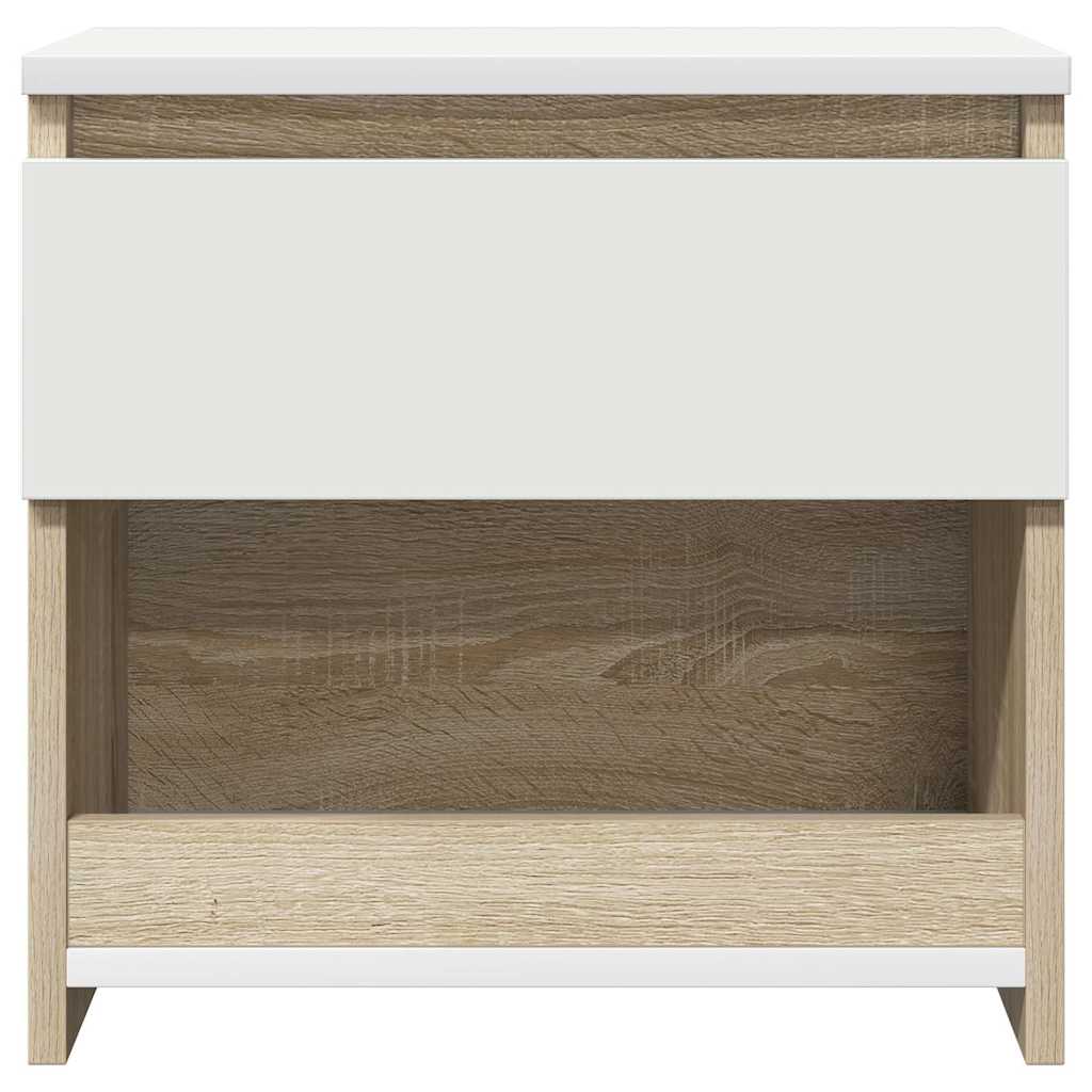 Bedside Cabinet White and Sonoma Oak 40x30x39 cm Engineered Wood