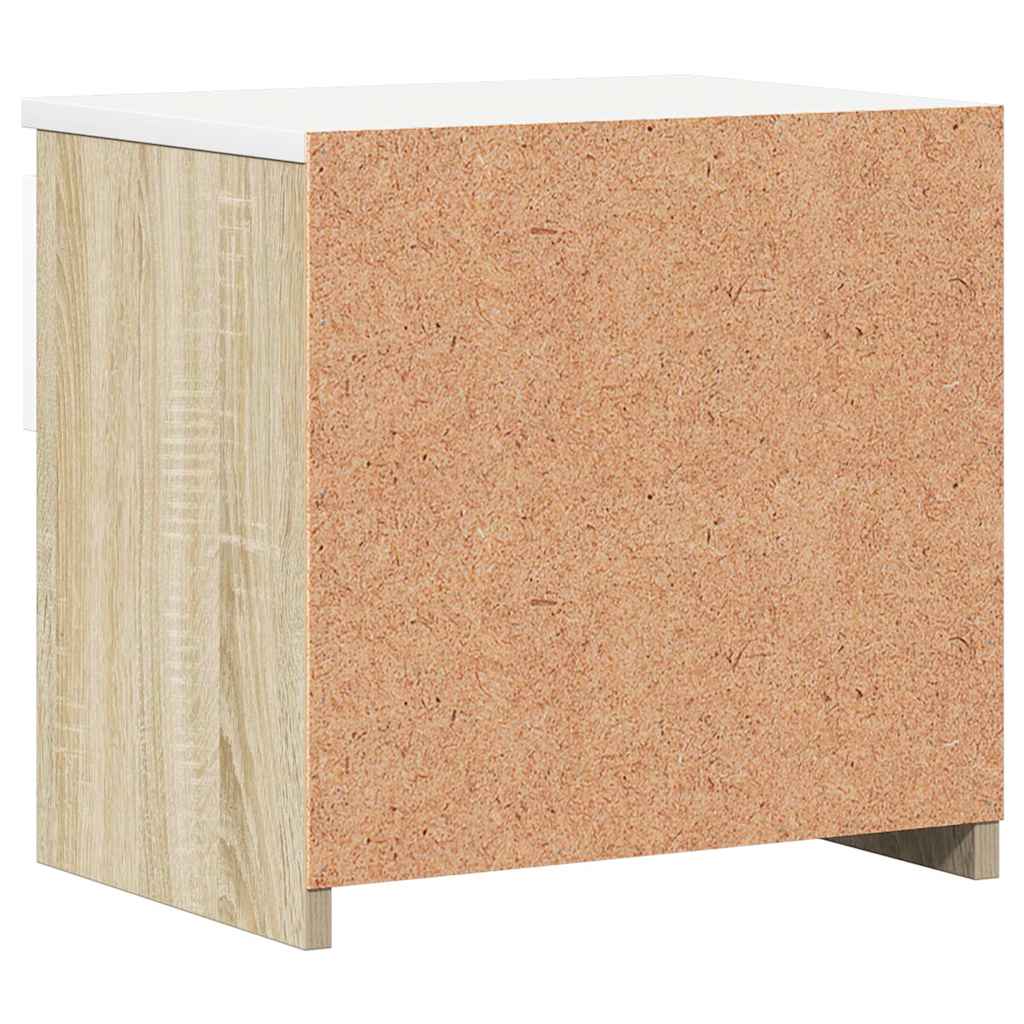 Bedside Cabinet White and Sonoma Oak 40x30x39 cm Engineered Wood