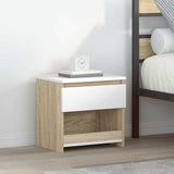 Bedside Cabinet White and Sonoma Oak 40x30x39 cm Engineered Wood