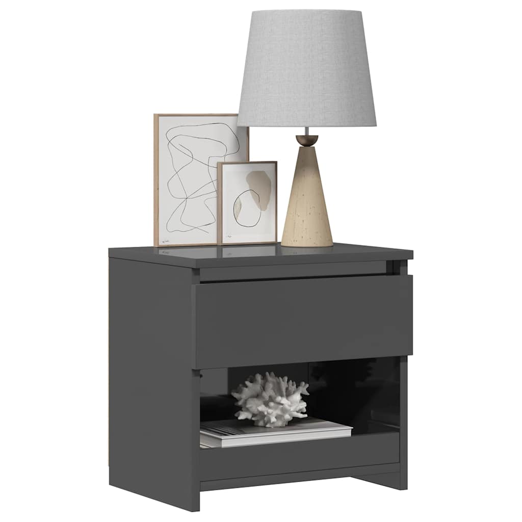Bedside Cabinet High Gloss Grey 40x30x39 cm Engineered Wood