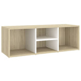 Shoe Storage Bench White and Sonoma Oak 105x35x35 cm Engineered Wood - Front View