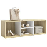 Shoe Storage Bench White and Sonoma Oak 105x35x35 cm Engineered Wood - Side View