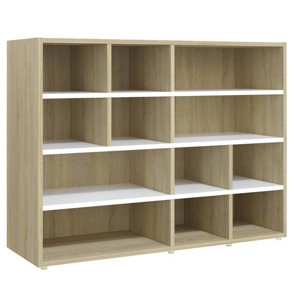 Side Cabinet White and Sonoma Oak 97x32x72 cm Engineered Wood