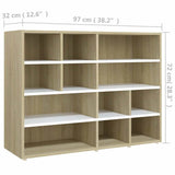 Side Cabinet White and Sonoma Oak 97x32x72 cm Engineered Wood
