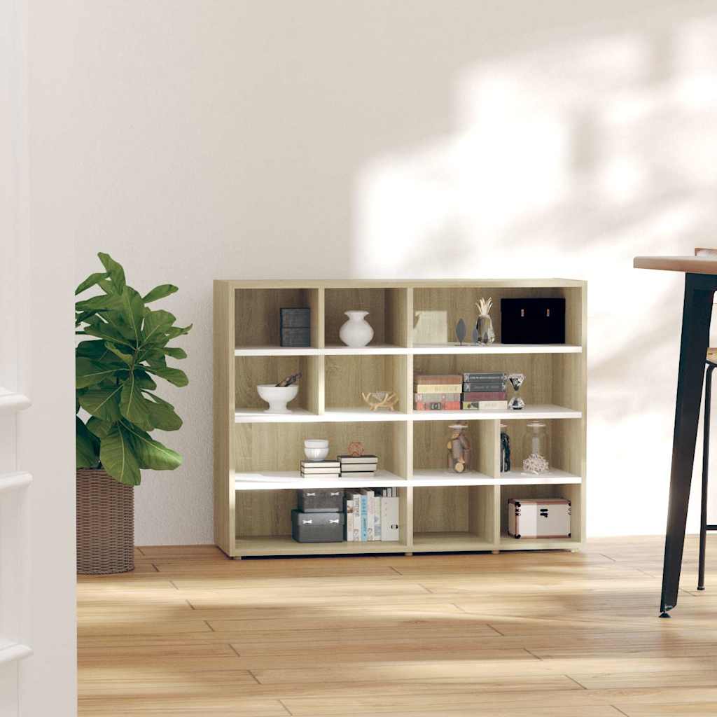 Side Cabinet White and Sonoma Oak 97x32x72 cm Engineered Wood