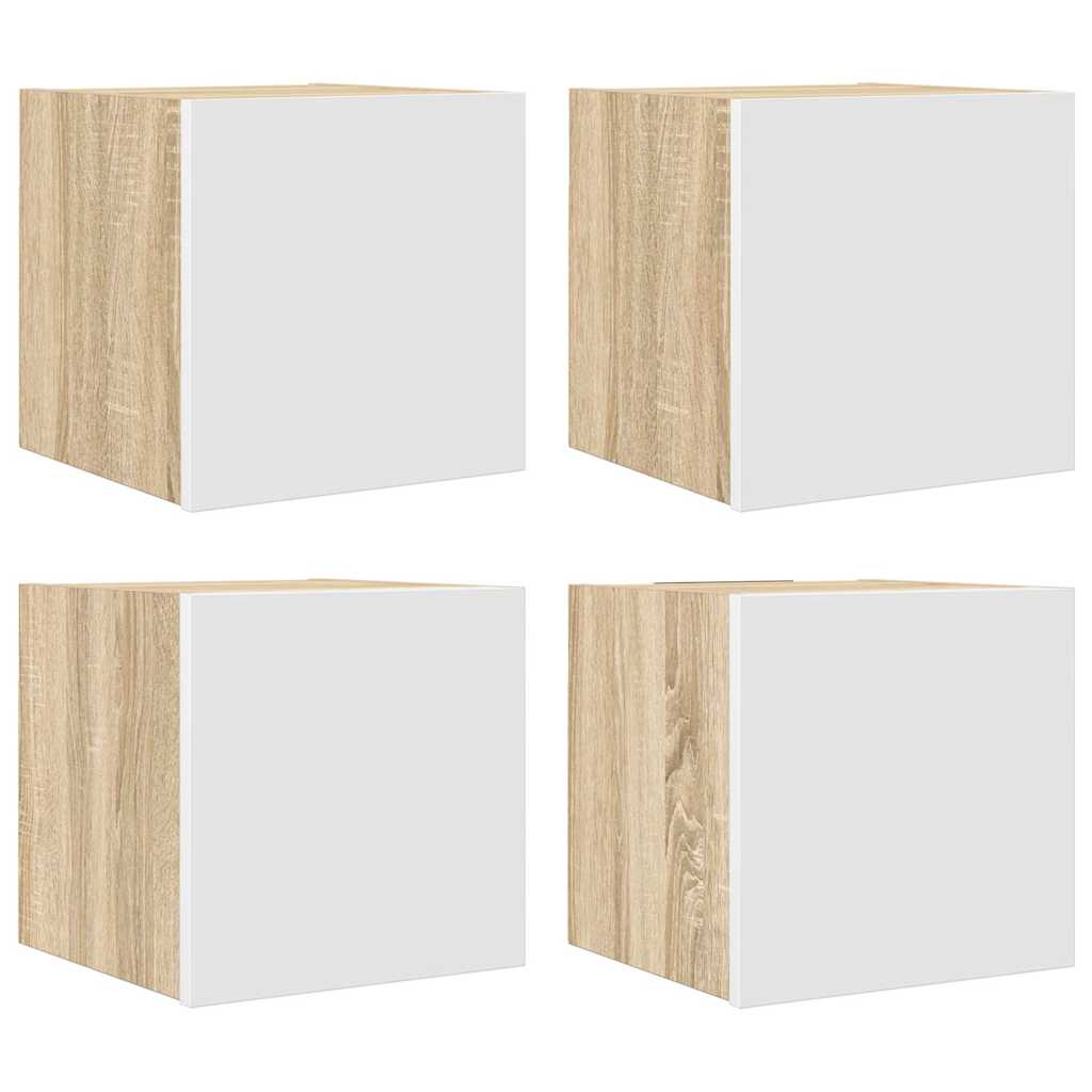 Wall Mounted TV Cabinets 4 pcs White and Sonoma Oak 30.5x30x30 cm