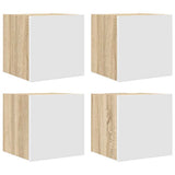 Wall Mounted TV Cabinets 4 pcs White and Sonoma Oak 30.5x30x30 cm - Front View