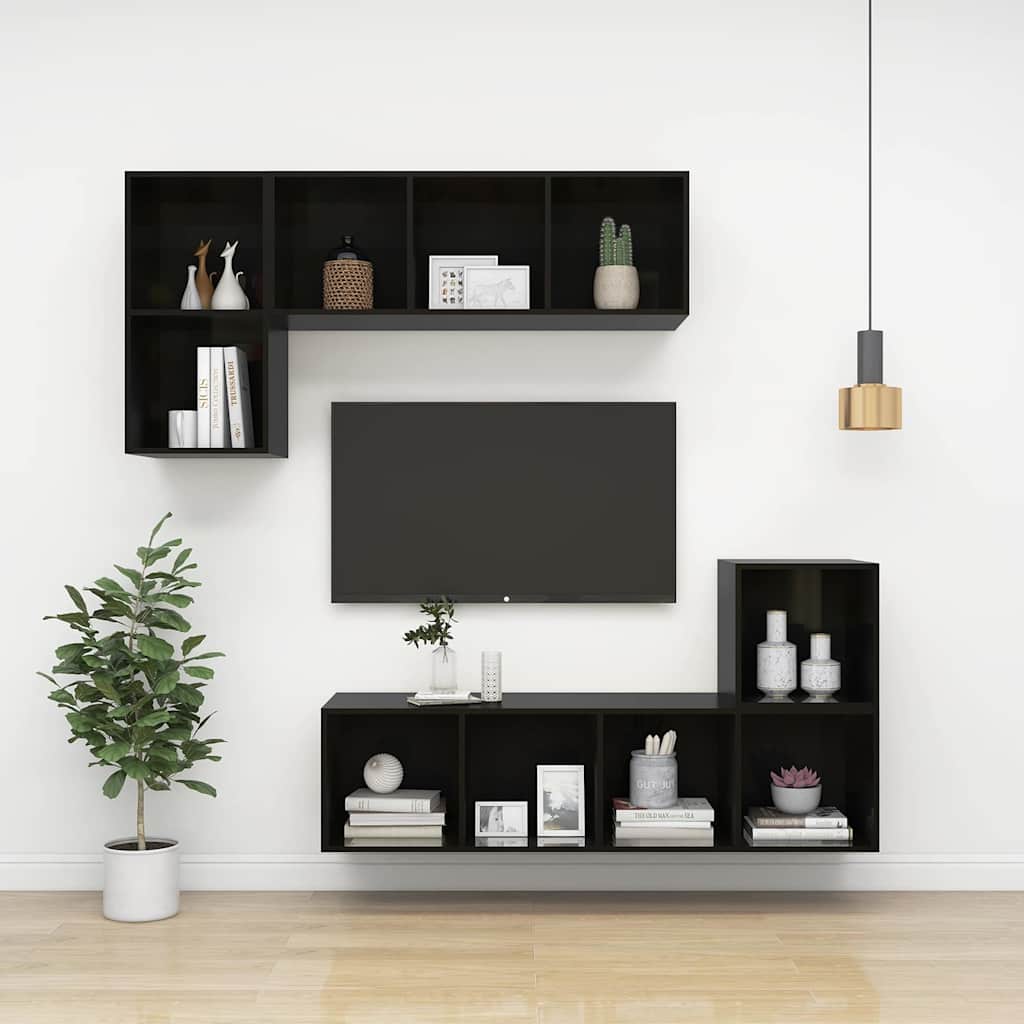 Wall Cabinets 4 pcs High Gloss Black 37x37x37 cm Engineered Wood