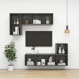Wall-mounted TV Cabinet High Gloss Grey 37x37x72 cm Engineered Wood - Low Angle