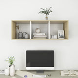Wall-mounted TV Cabinet Sonoma Oak and White 37x37x107 cm Engineered Wood - Close-Up Angle