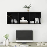 Wall-mounted TV Cabinet High Gloss Black 37x37x107 cm Engineered Wood - Close-Up Angle